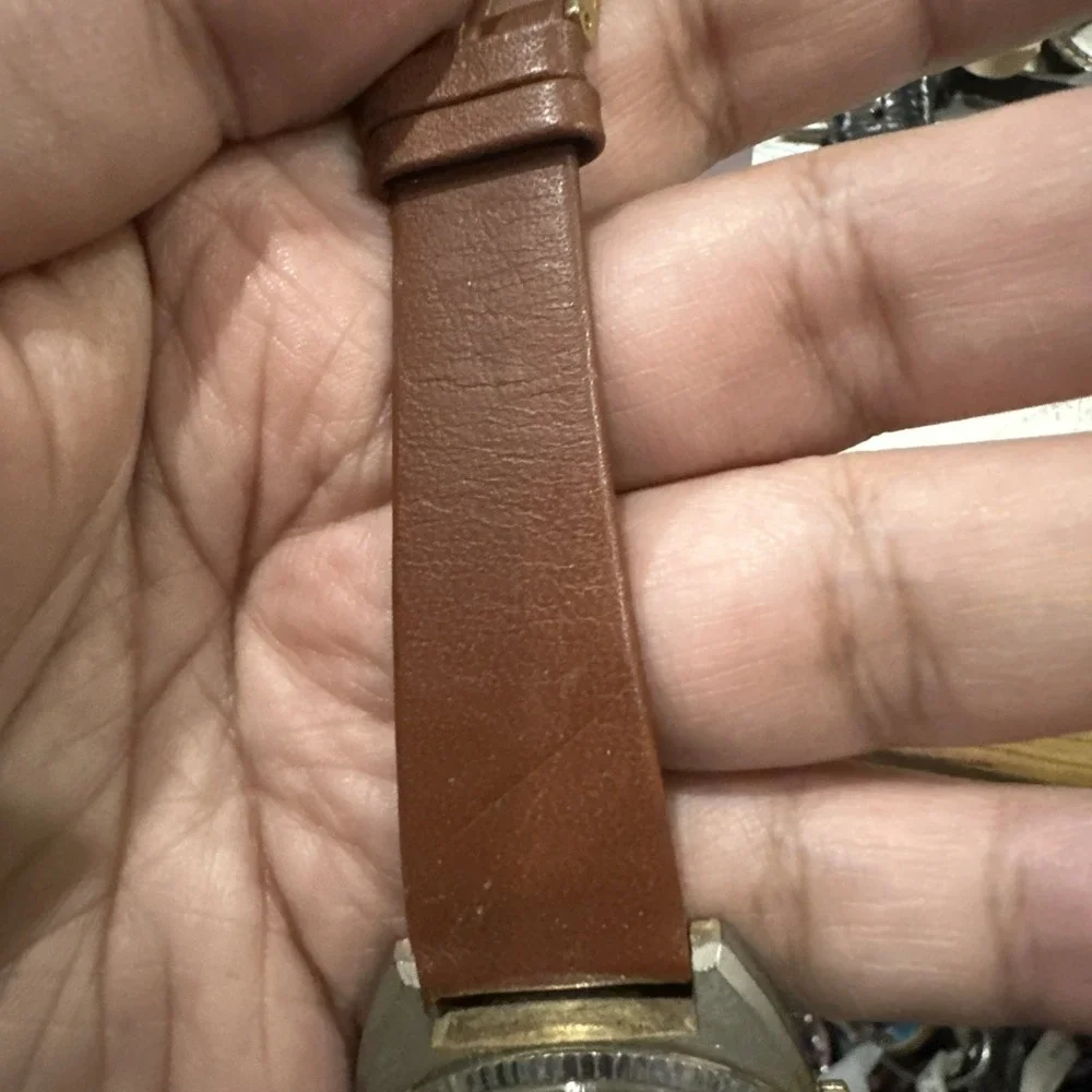Working Vintage Lucerne Men's Manual Wind Watch 38mm Date Brown Leather Rare Run